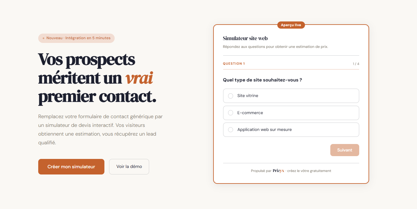 Simulateur de devis pour agences web et développeurs freelances